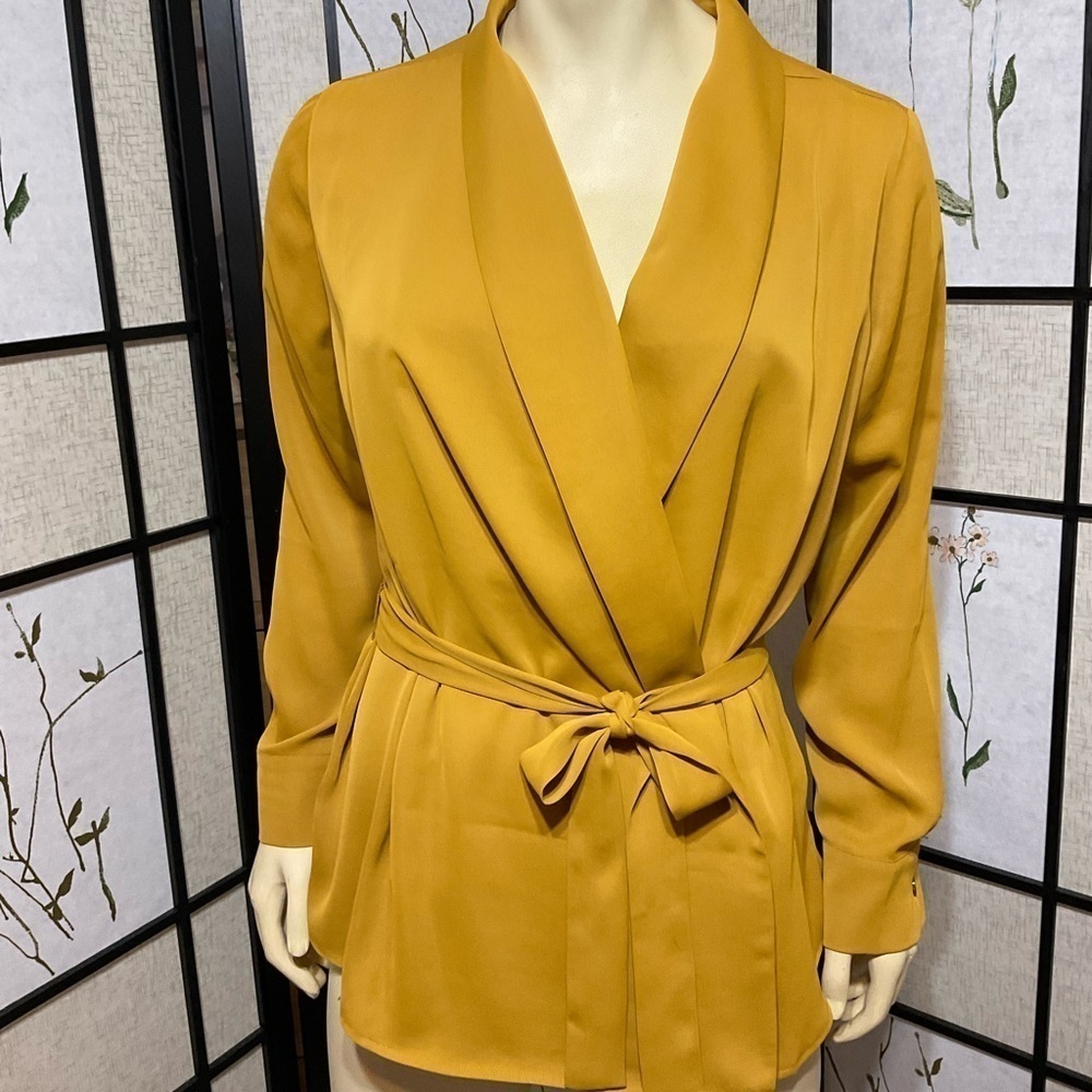 G by Giuliana Double Breasted Gold Blouse with Self Belt